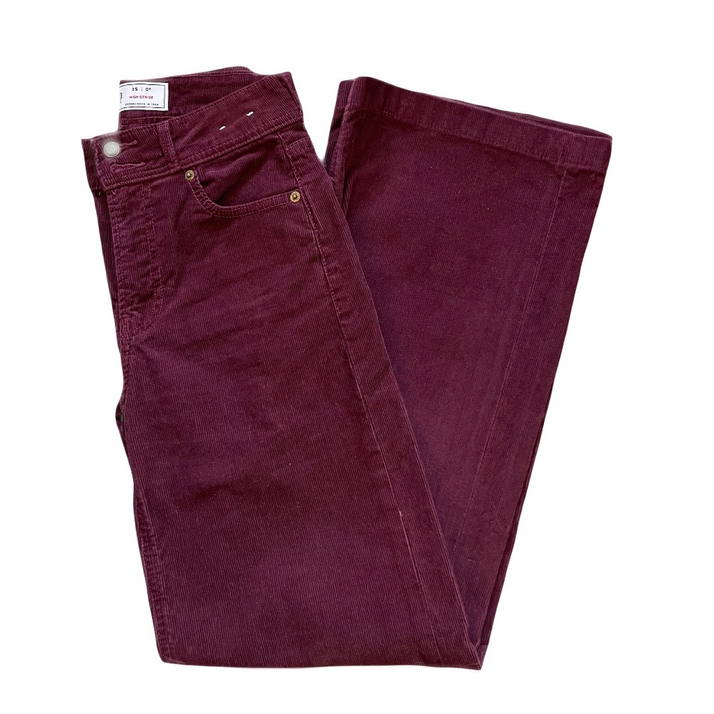 ❤️ GAP HIGH RISE STRIDE BURGUNDY CORDUROY WIDE LEG PANTS SIZE 25